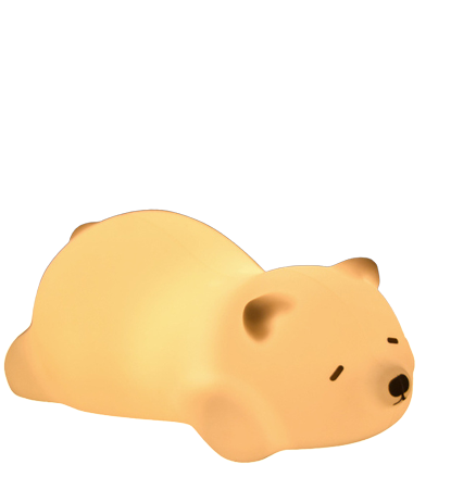 La Veilleuse animal vu de face sur un fond blanc, variante du produit: l'ourson qui roupille