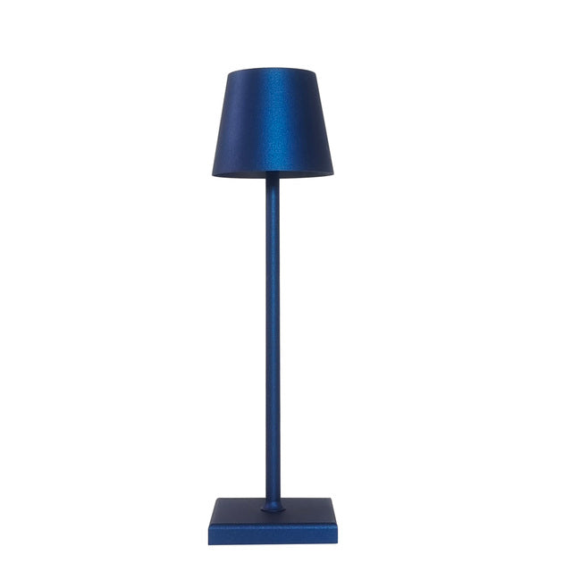 La lampe sur pied led vu de face sur un fond blanc, couleur du produit bleu