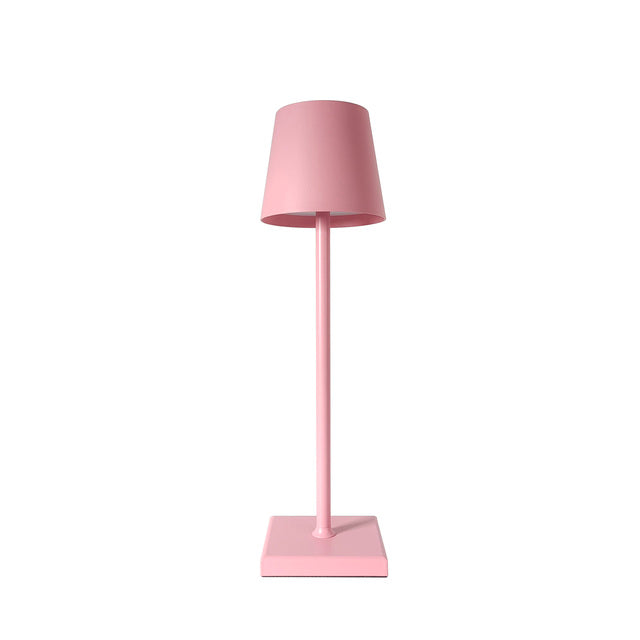 La lampe sur pied led vu de face sur un fond blanc, couleur du produit rose