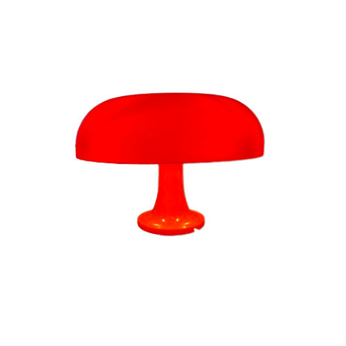 La lampe champignon design vu de face, sur fond blanc, couleur du La lampe champignon design orange